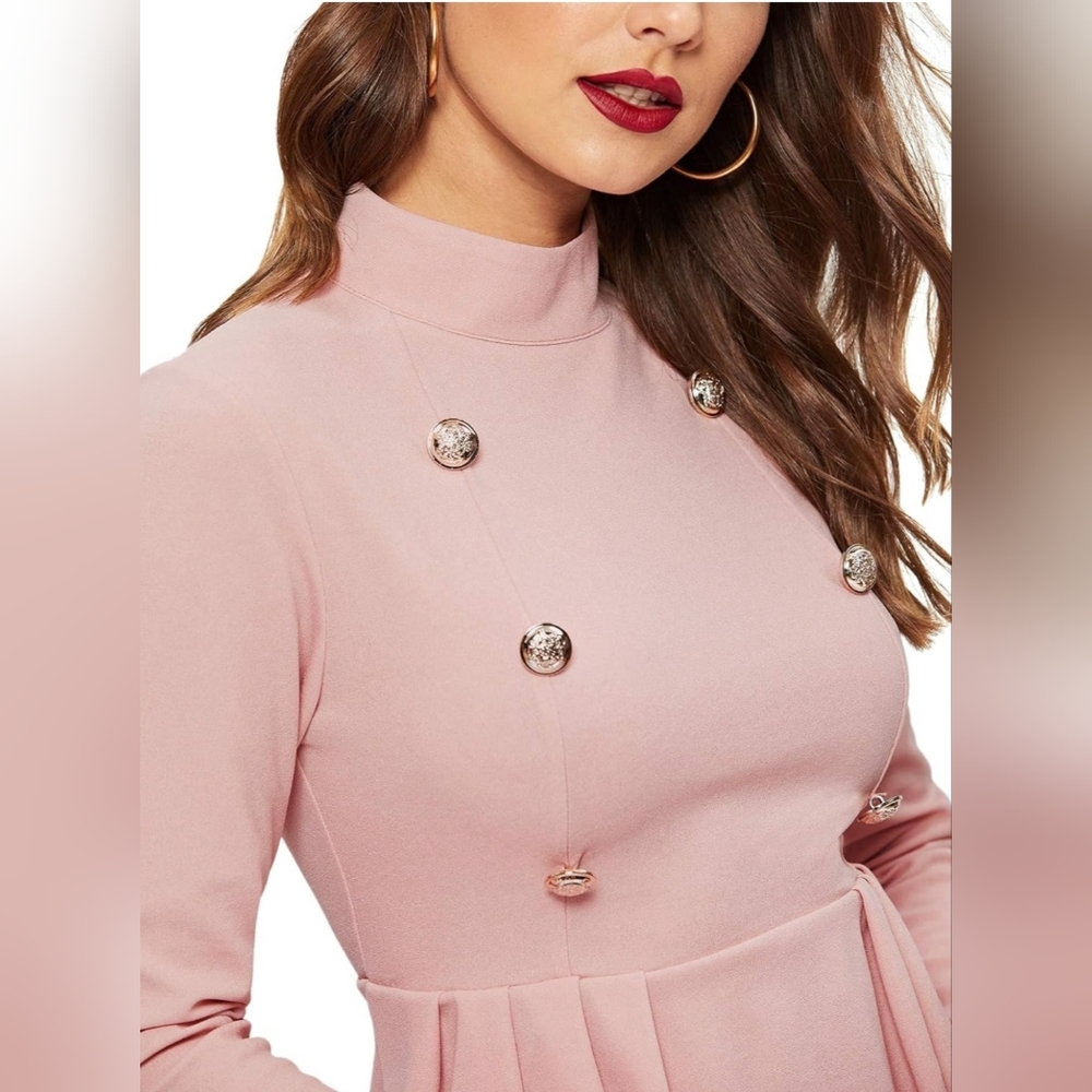 Floerns Women's Double Button Long Sleeve Round Neck Asymmetrical Blouse Tops - Picture 4 of 9